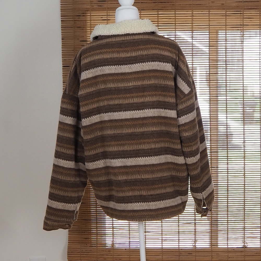 BKE Sherpa Shacket Women's Large Brown Striped Aztec Western Wool Blend Jacket - Picture 3 of 13